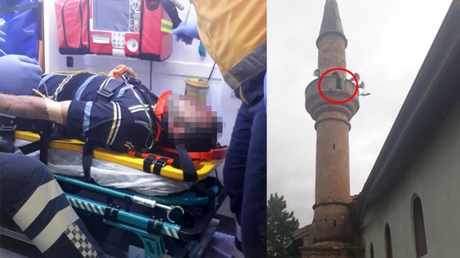 TAMİR İÇİN ÇIKAN  İMAM ,MİNAREDEN DÜŞTÜ